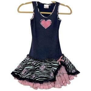 Ooh La La! Couture navy hearts and butterflies tank tutu dress size 6